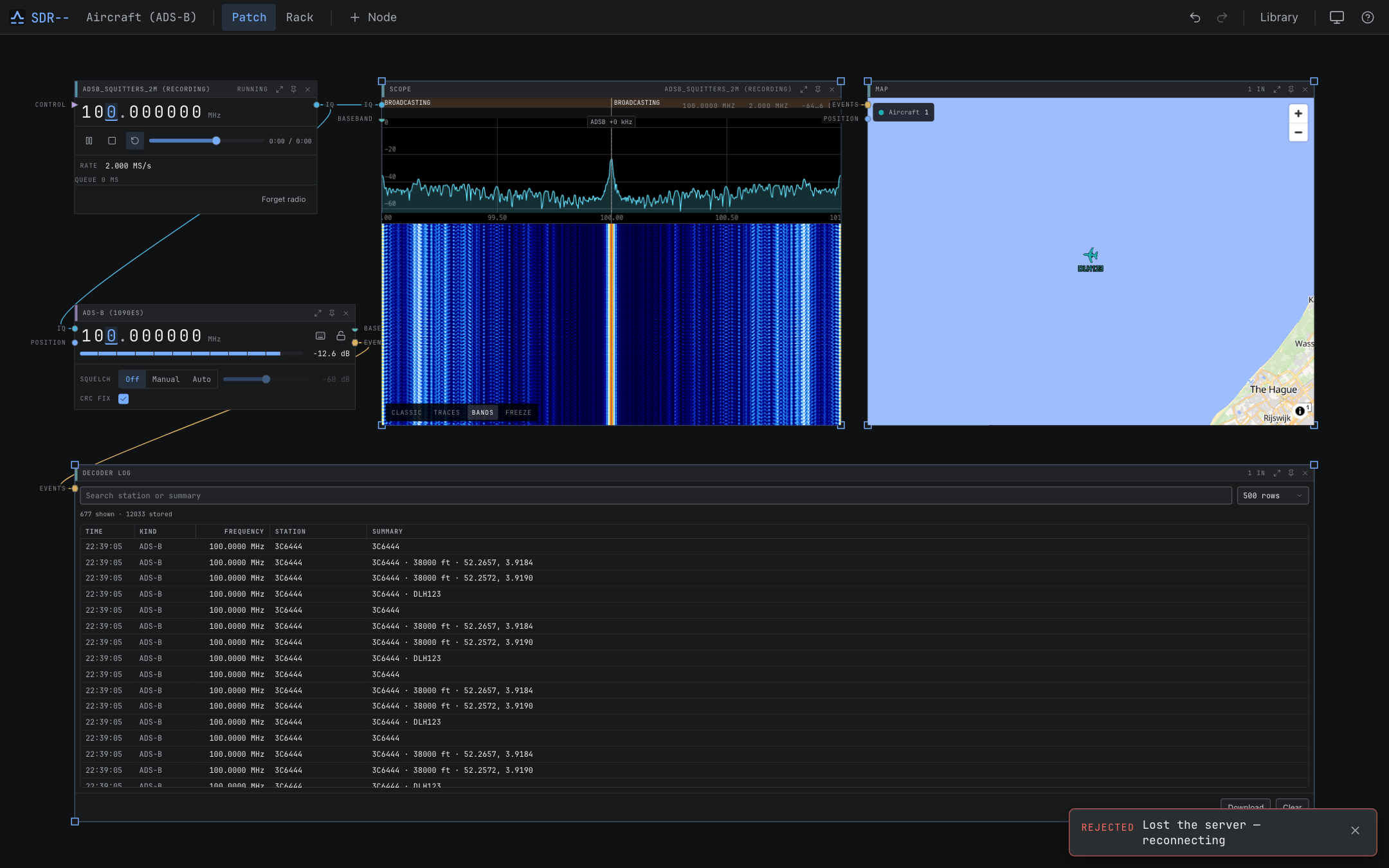 ADS-B aircraft and decoder log