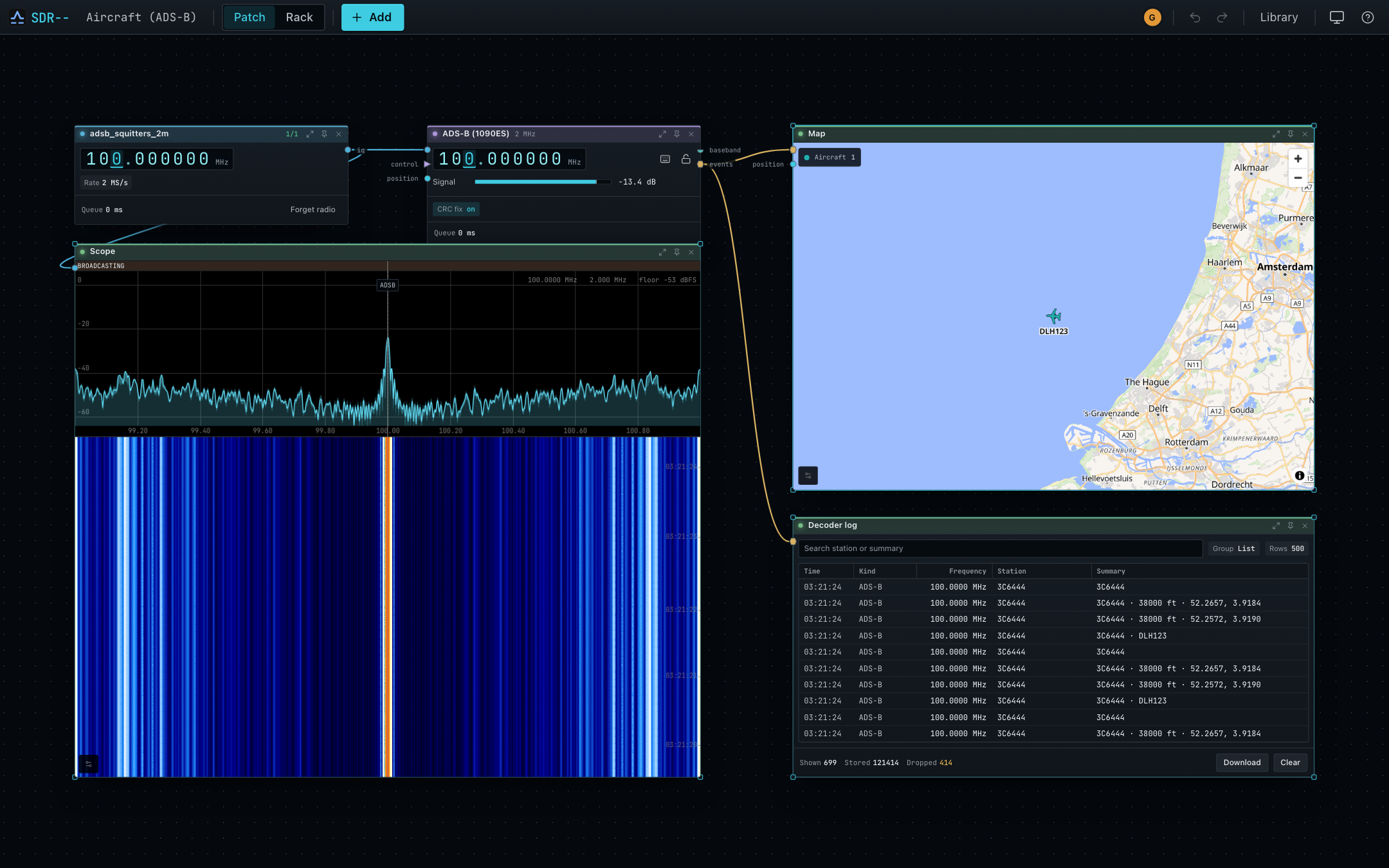 ADS-B aircraft and decoder log