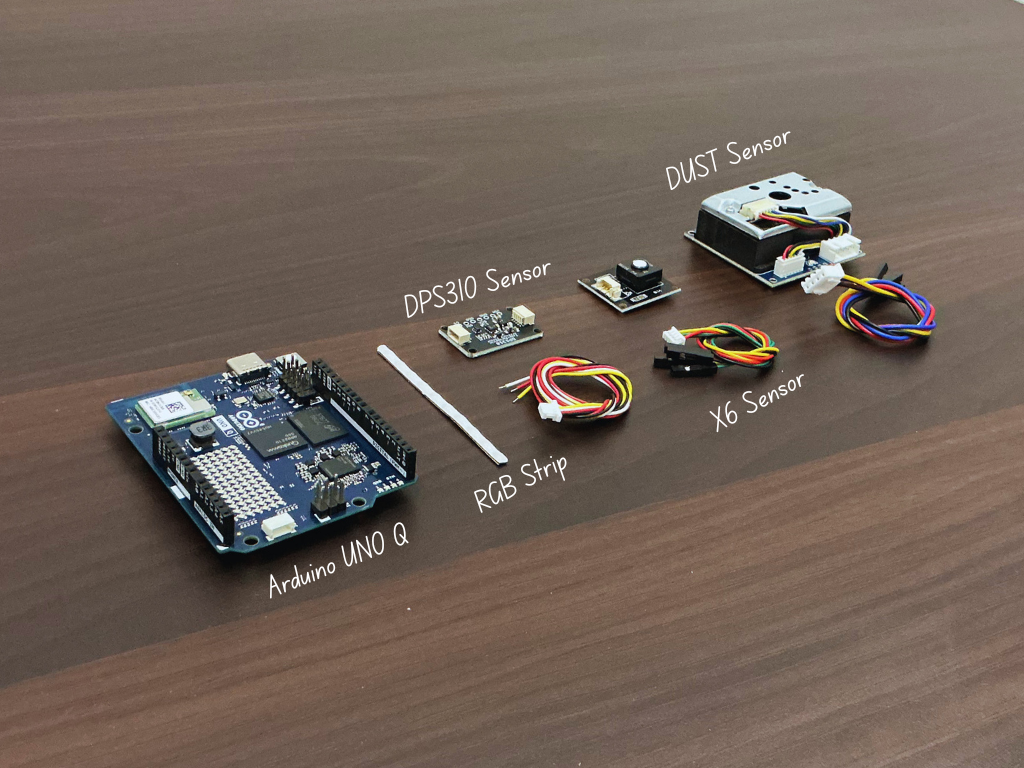 Hardware ของ Atmosis ประกอบด้วย Arduino UNO Q และ Environmental Sensors