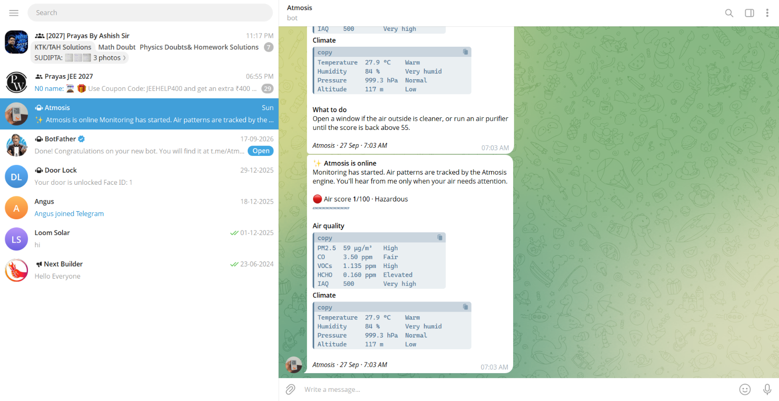 Telegram Alert จาก Atmosis