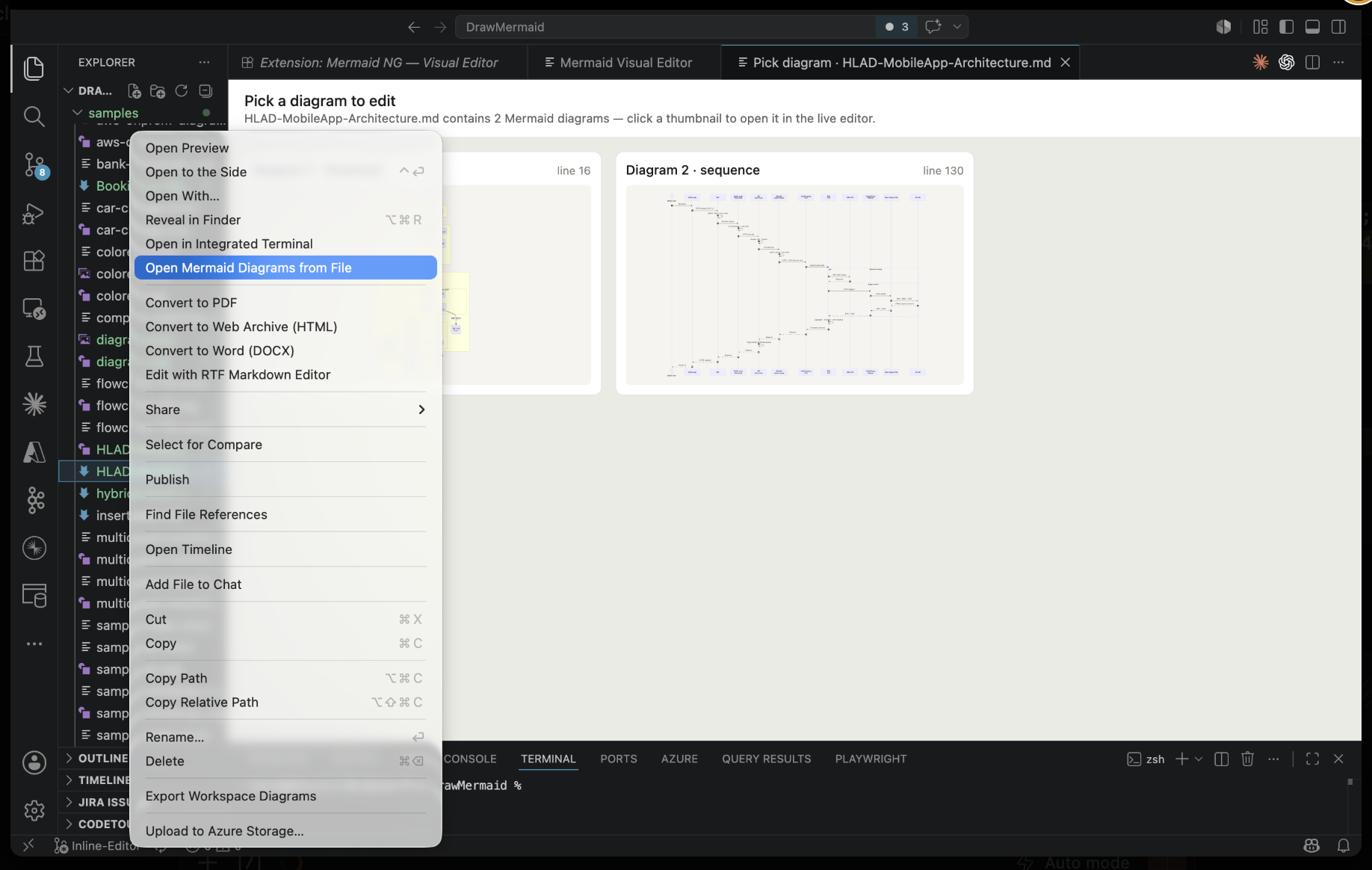 Right-click any .md / .mmd file → Open Mermaid Diagrams from File