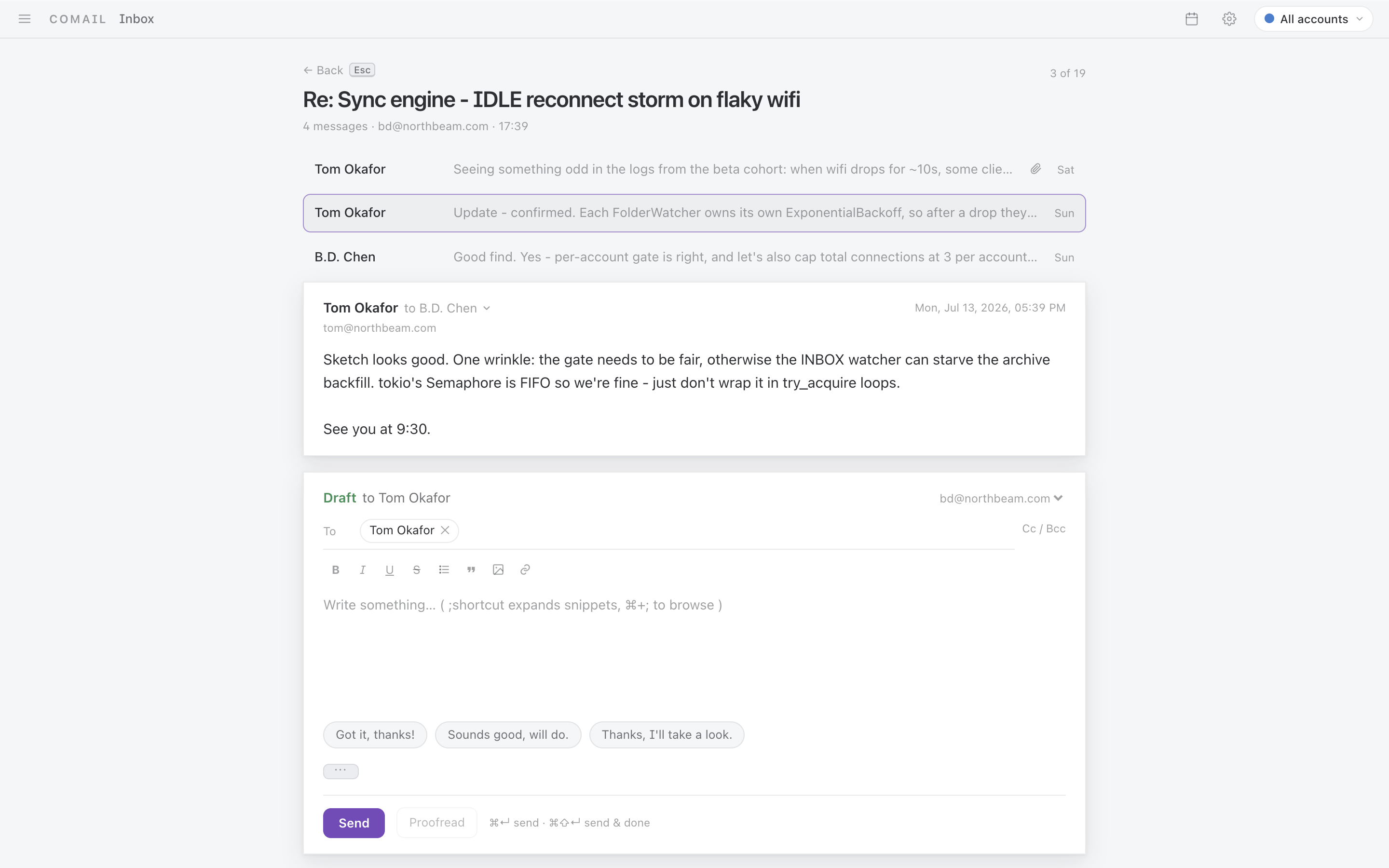 Comail conversation and inline reply