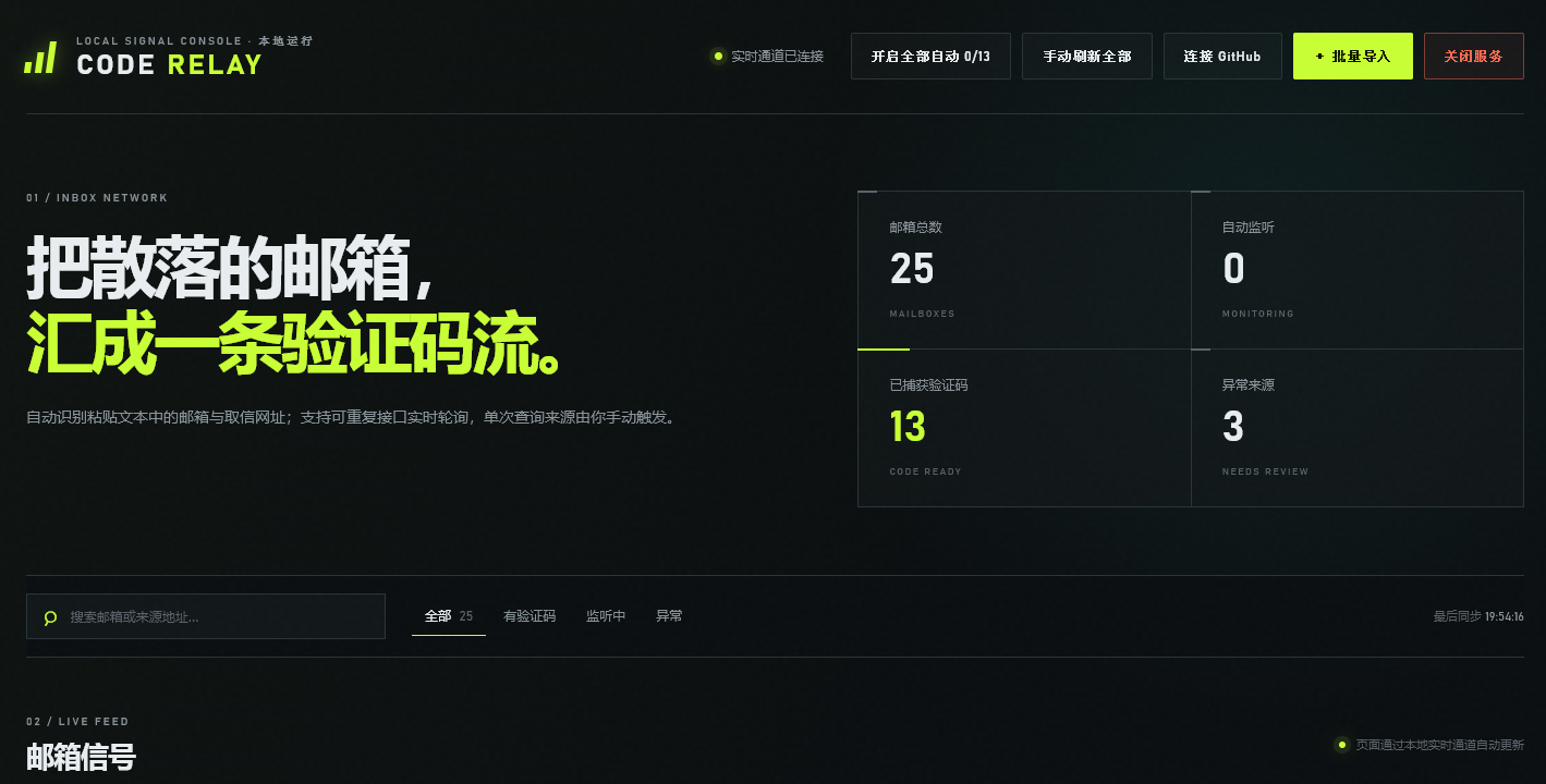 Code Relay dashboard
