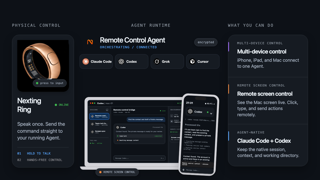 Nexting Remote Control Agent — Mac, phone, and Ring control