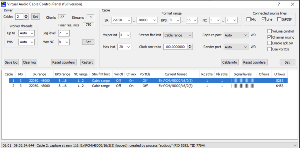 Two audio cables set up in VAC