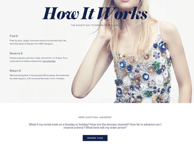 startup marketing rent the runway landing page