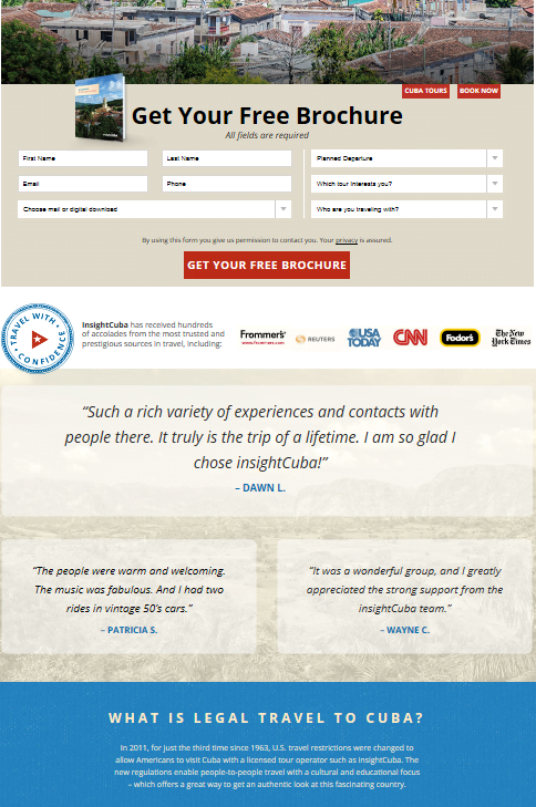 landing page travel marketing