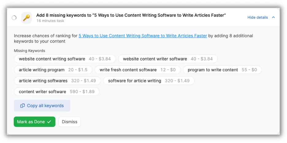 seo automation - recommended tasks