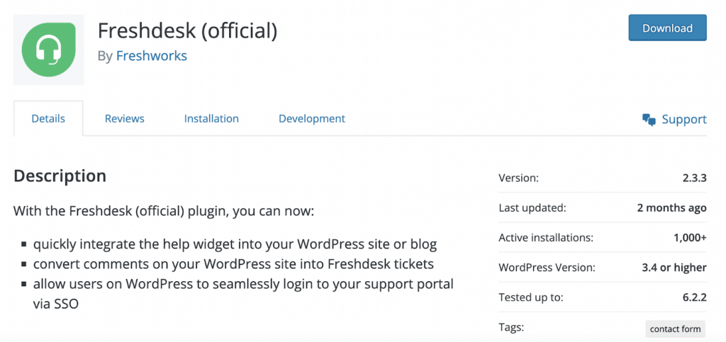 Freshdesk customer support WordPress plugin