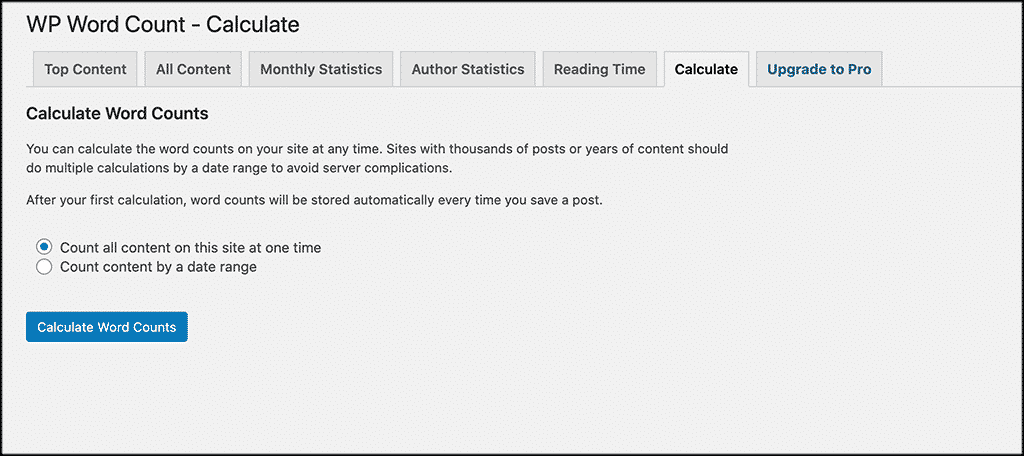 Calculate Word Count" button WordPress Word Count Stats: How To Get & Use Info Tutorial