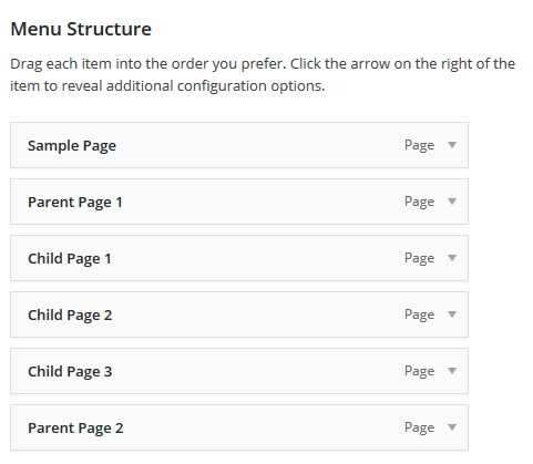 Position the mouse over the 'child' menu item