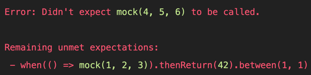 Test output showing details about mock expectations