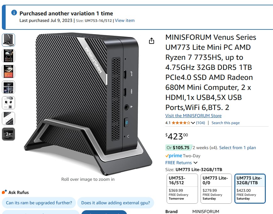 Minisforum EliteMini UM773 SE Mini PC (Ryzen 7 7735HS)