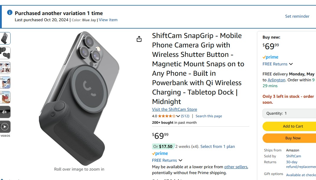 ShiftCam SnapGrip Mobile Battery Grip for iPhone