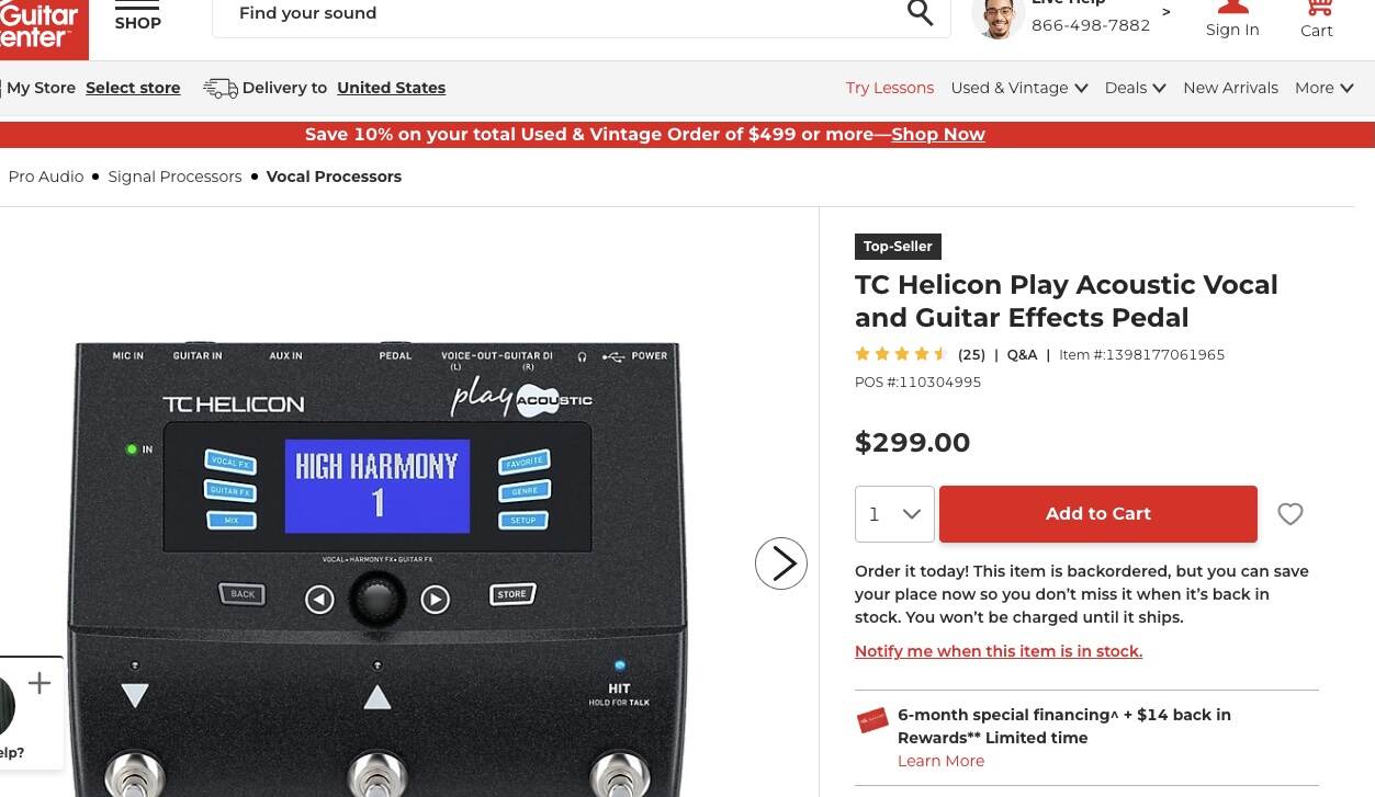 TC Helicon VoiceTone Acoustic Guitar/Vocal Processor