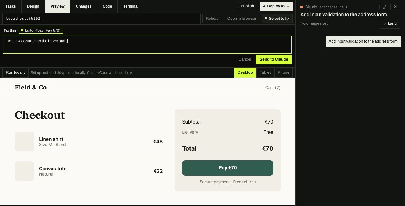 Preview: the running app with the Pay button selected and a note for Claude