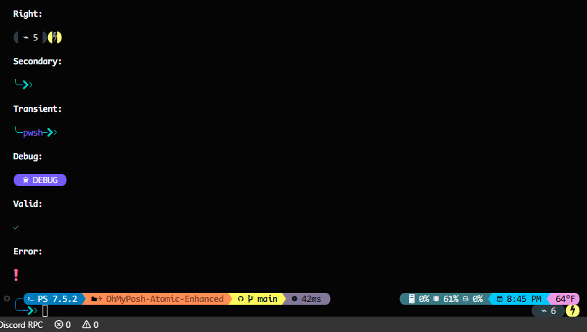 VS Code integrated terminal themed prompt screenshot