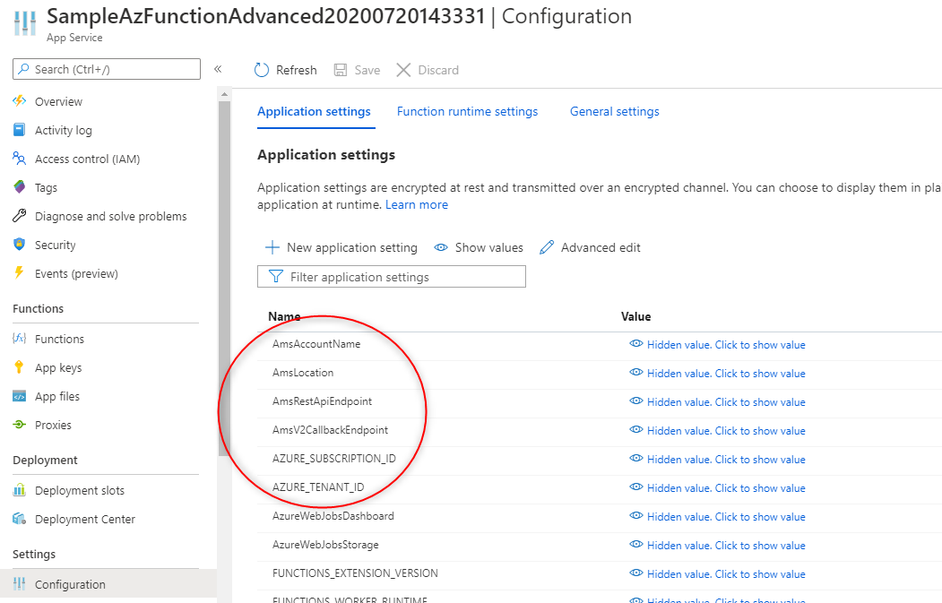 Functions Application Settings