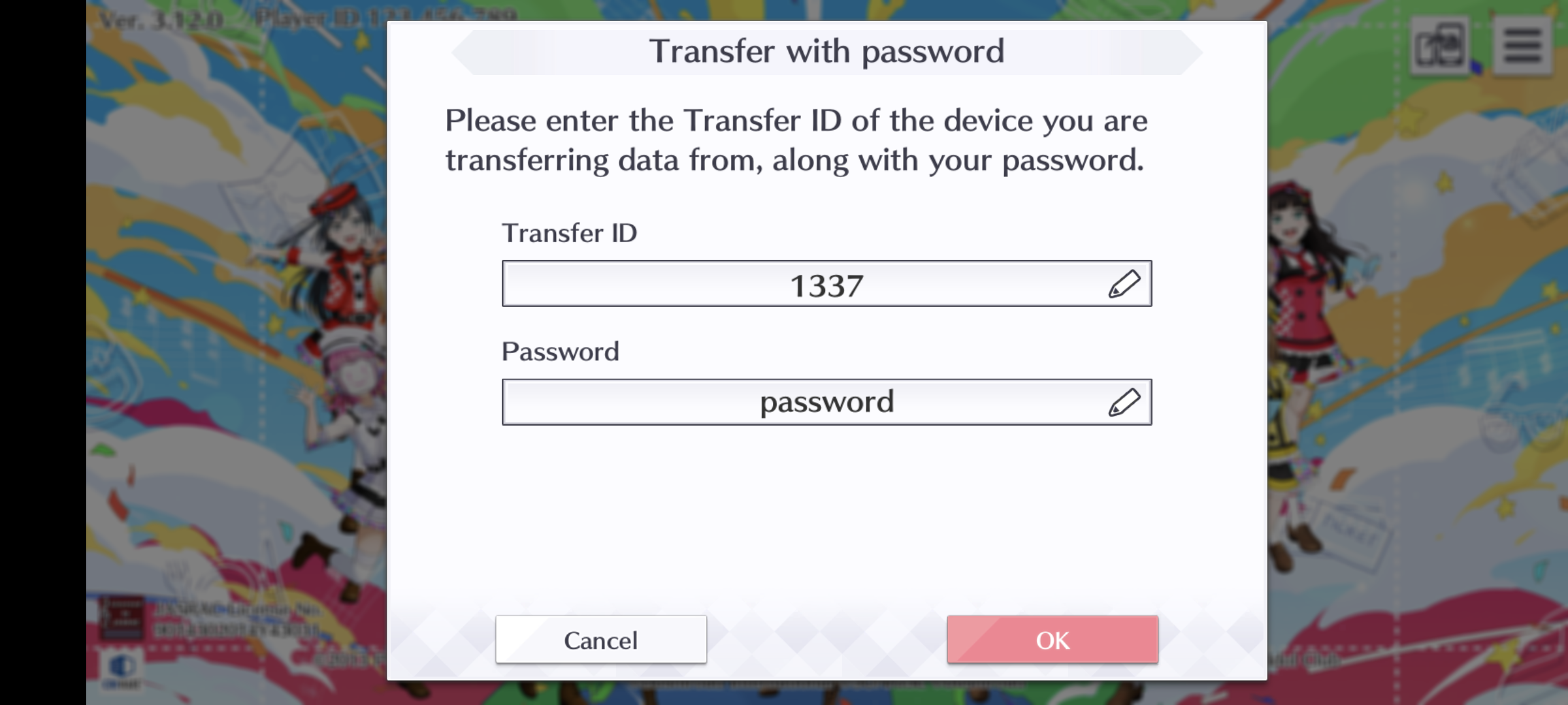 Set the id and password