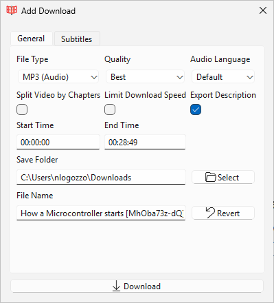 Add Download Dialog