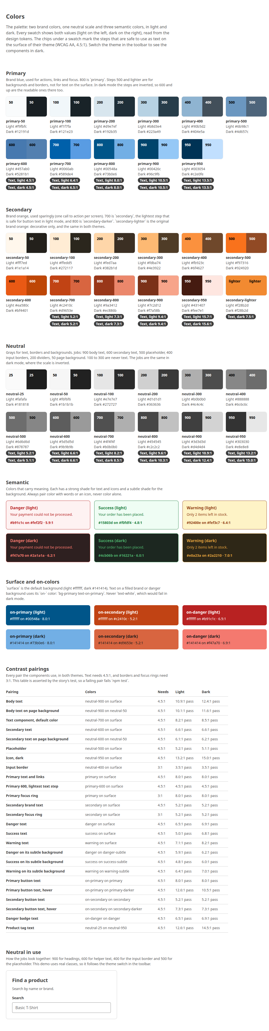 The color palette, with the text contrast of each step