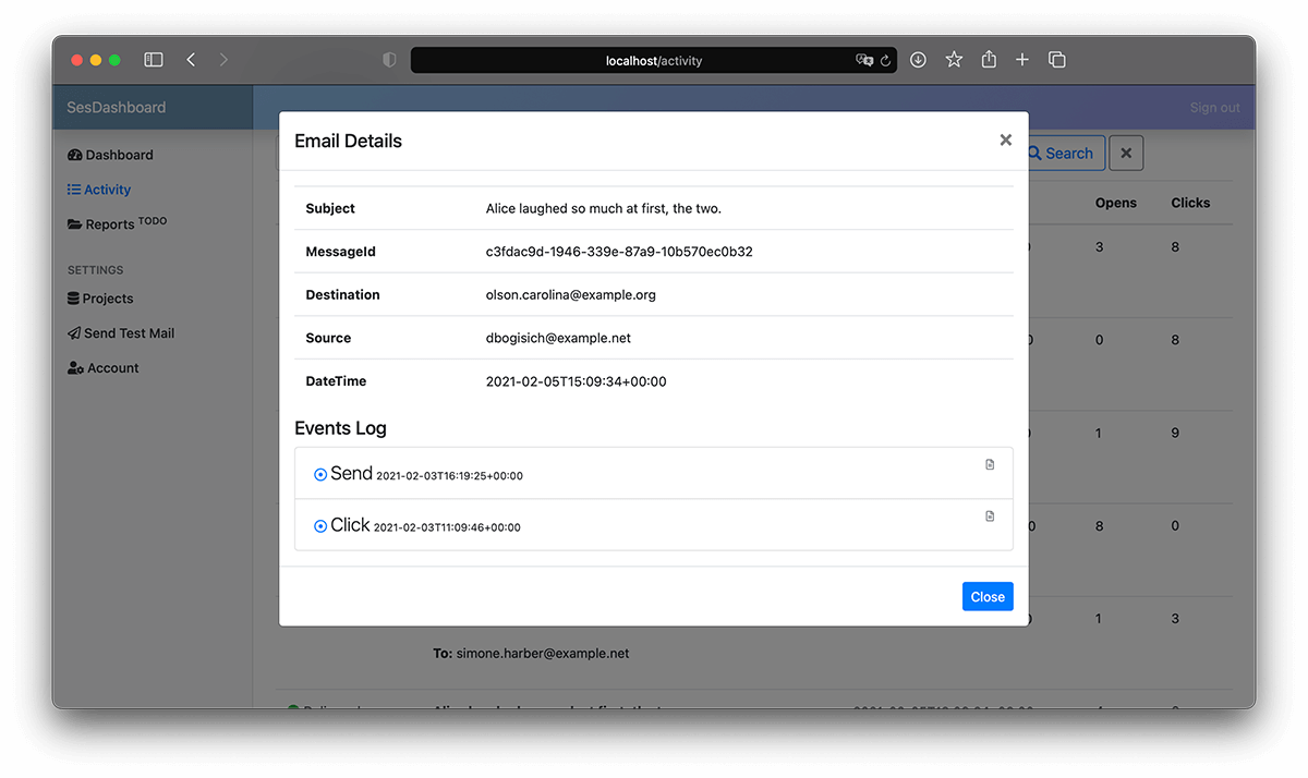 SesDashboard Email Details