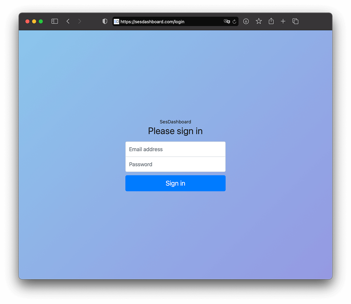 SesDashboard Login Screen