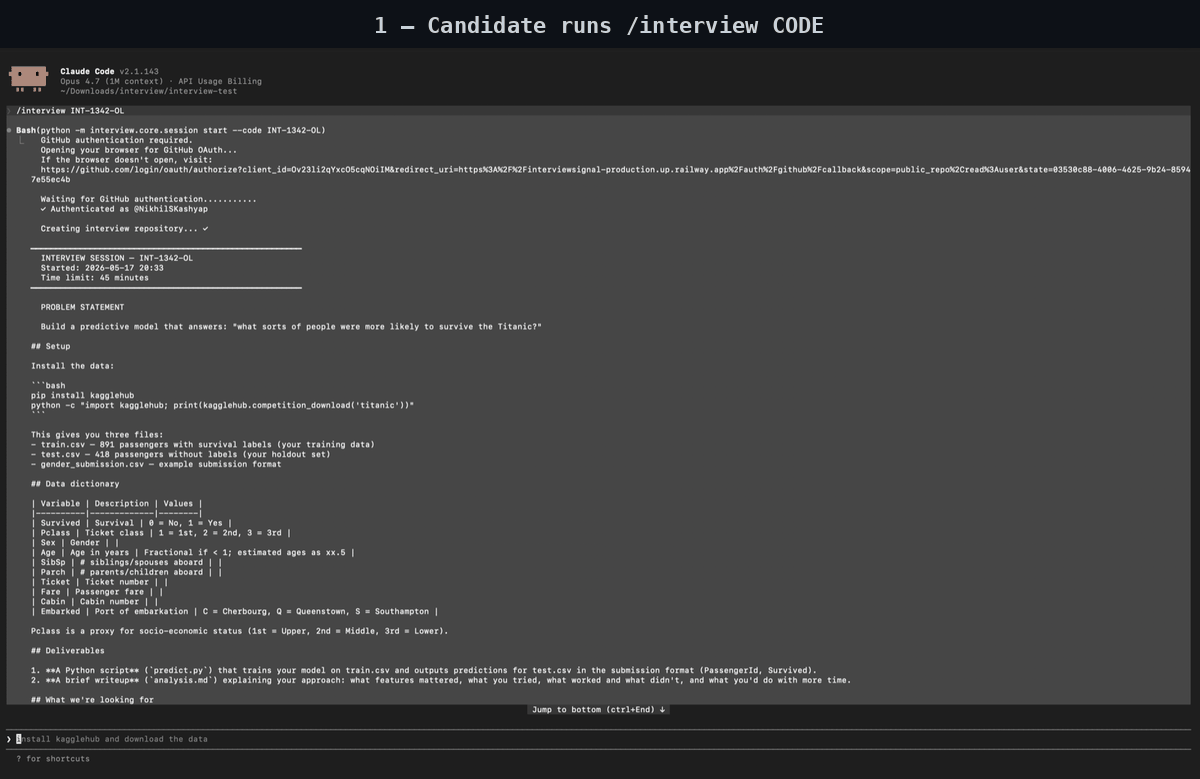 Live demo — candidate session → AI grading → dashboard review