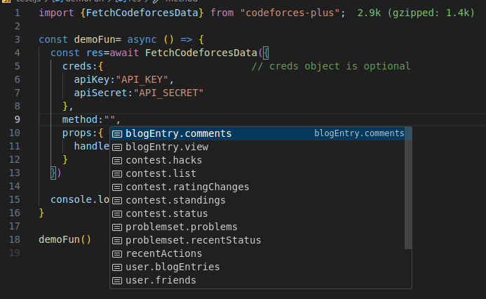 An image showing auto-completion of methods