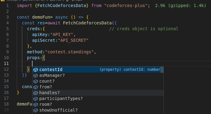 An image showing auto-completion of props