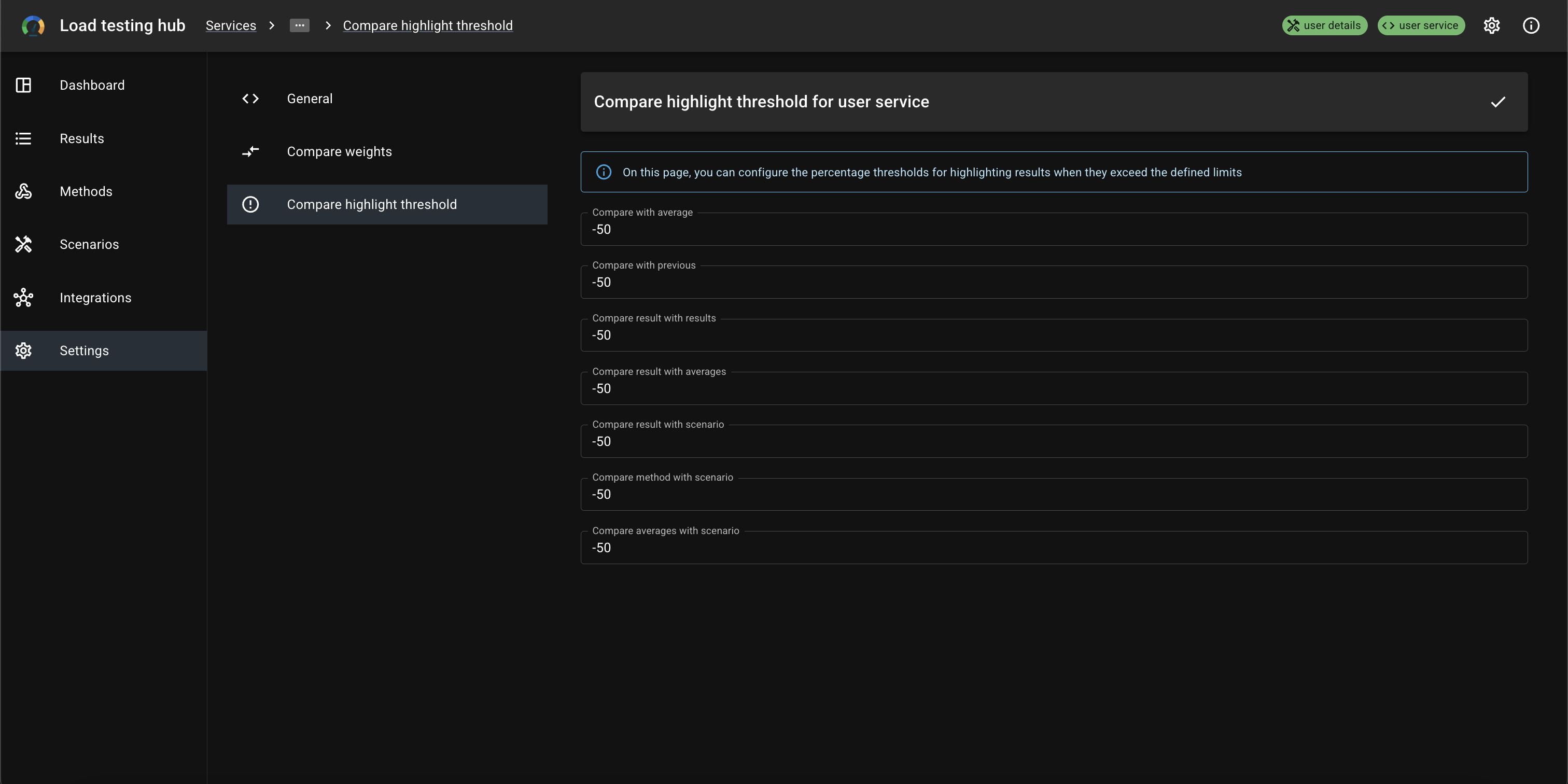 Compare highlight threshold settings