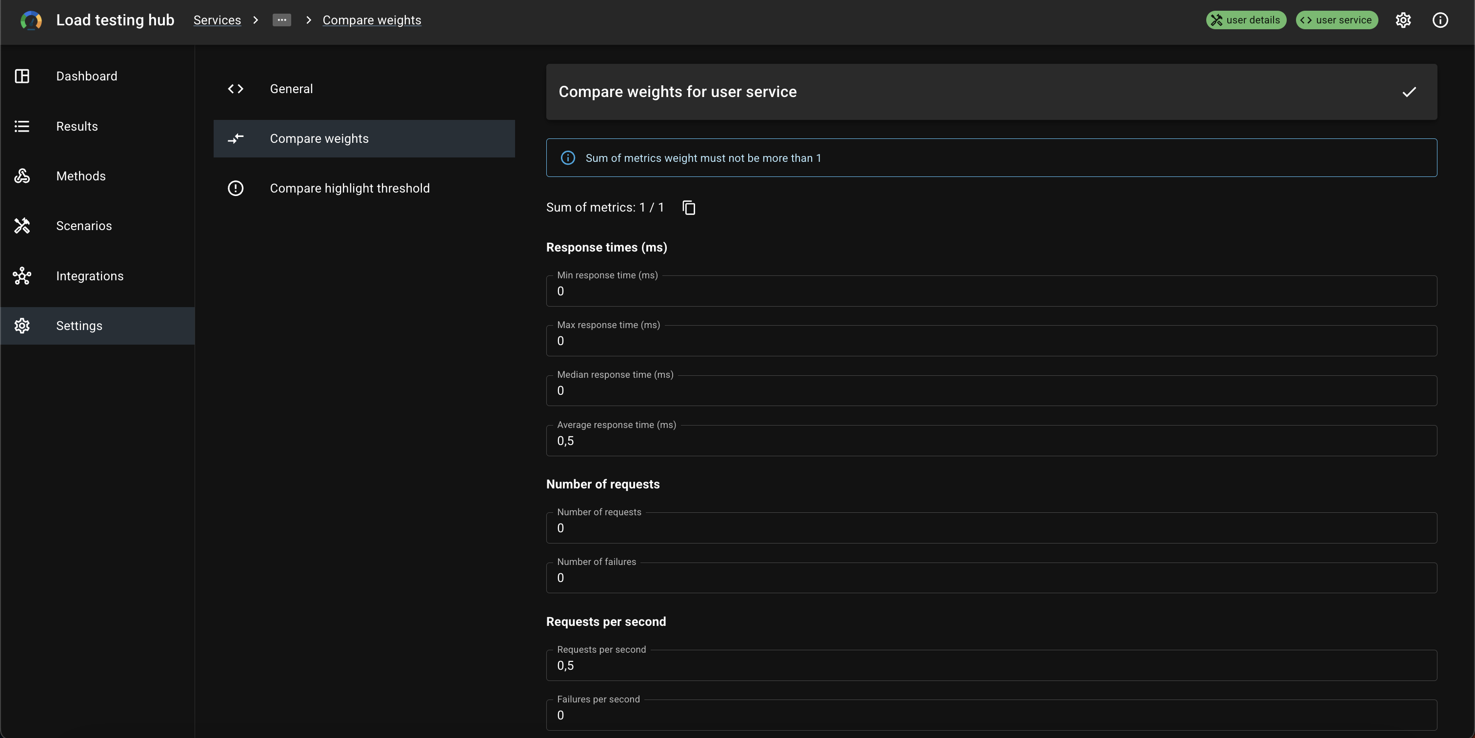 Compare weights settings