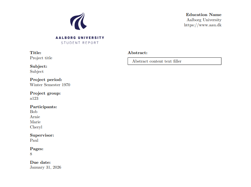 Frontpage with authors and supervisors