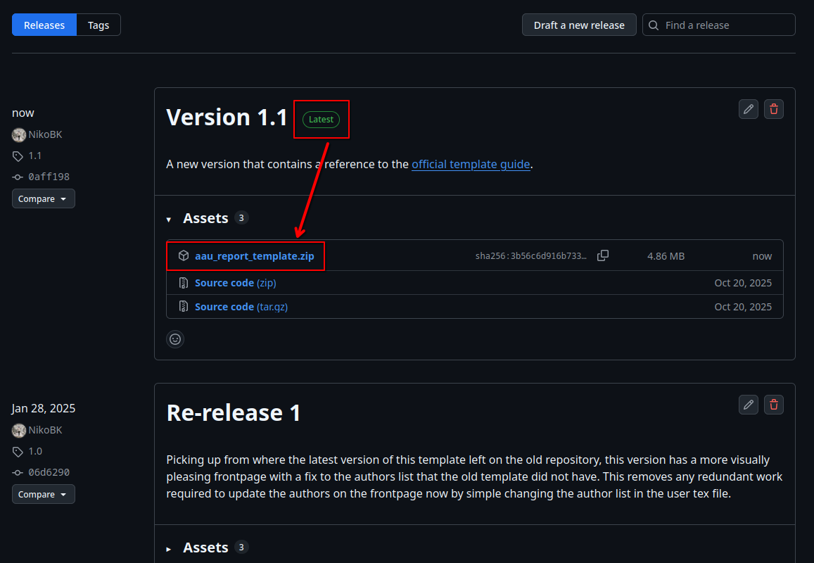 Look for "latest release"