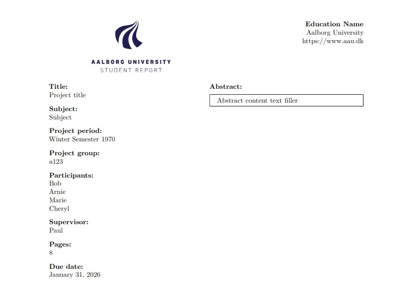 Frontpage with authors and supervisors