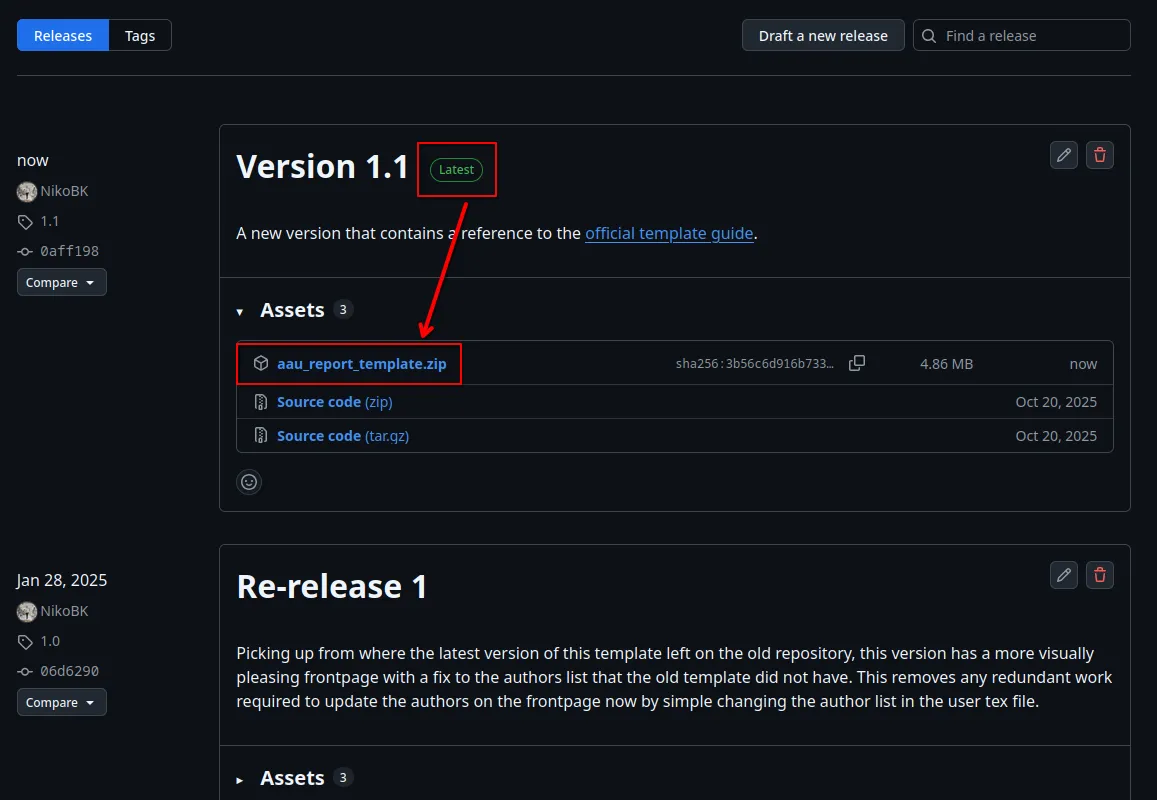 Look for "latest release"