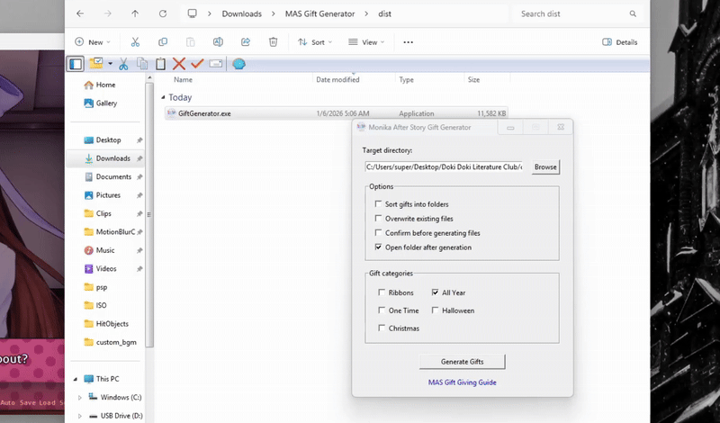 Screenshot of MAS Gift Generator GUI