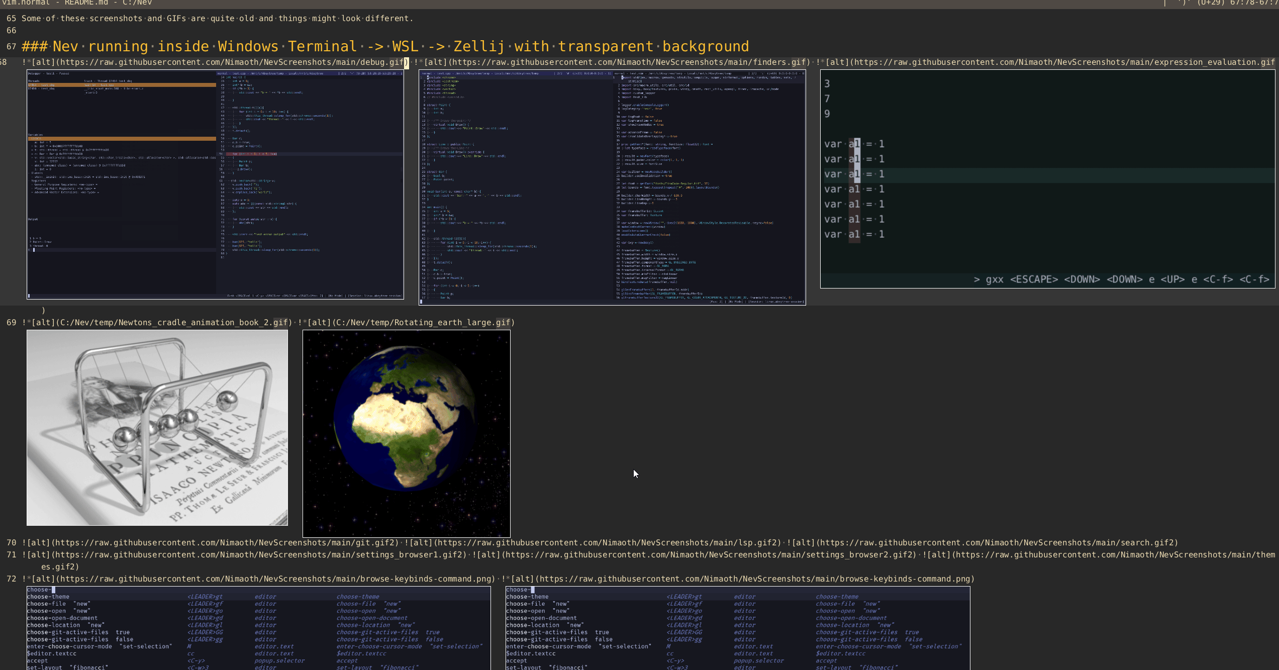 A gif showing an animated GIF being rendered and playing inside a markdown editor