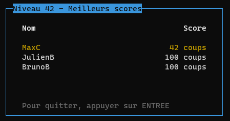 Image du menu des score de BanSoko