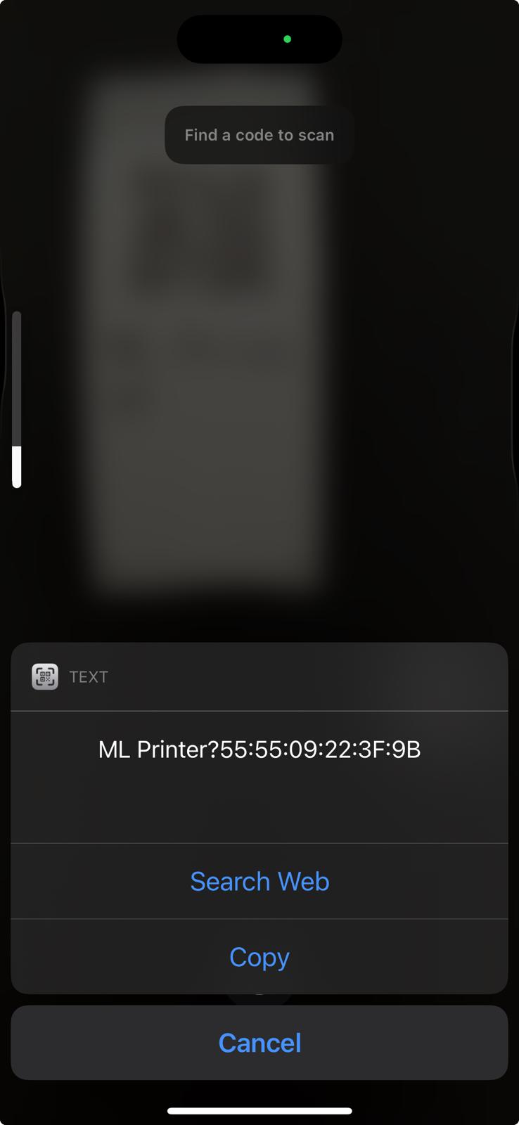 Printer QR label with iPhone camera