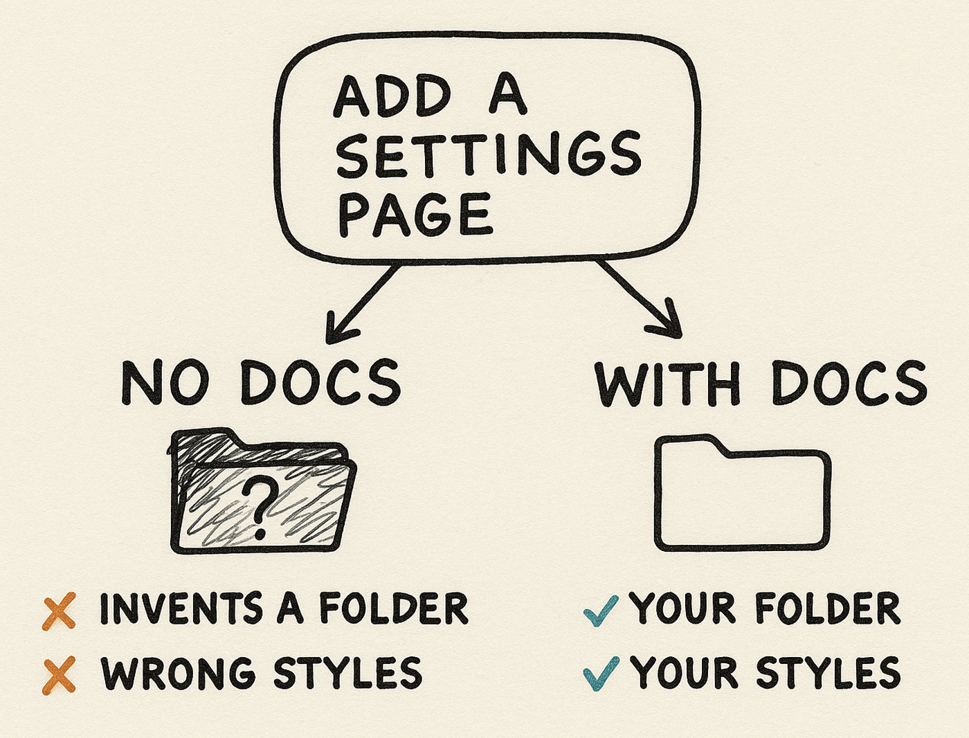 The same prompt with and without a docs layer