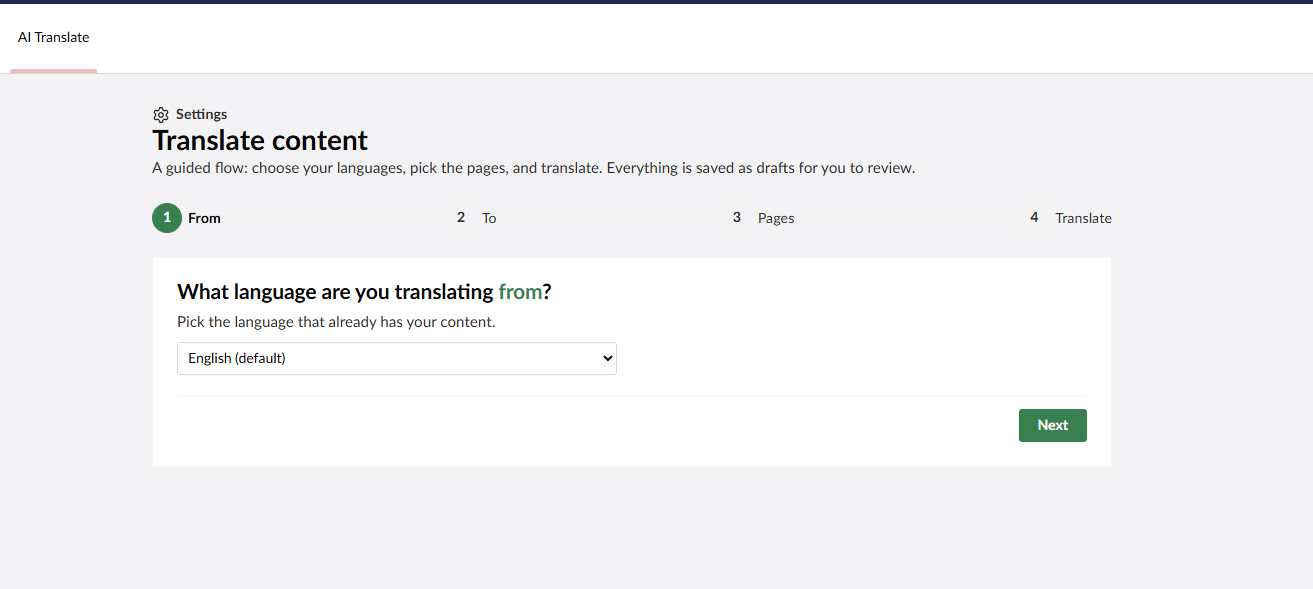 Step 1 – choose the source language