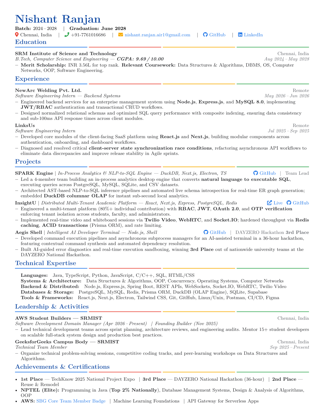 Nishant Ranjan Resume Preview