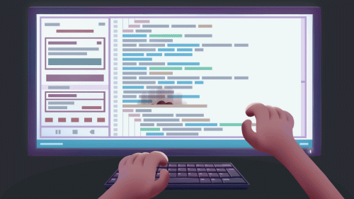 Someone is working on their computer while two persons pop in and out of view. One is sad, and another is happy.