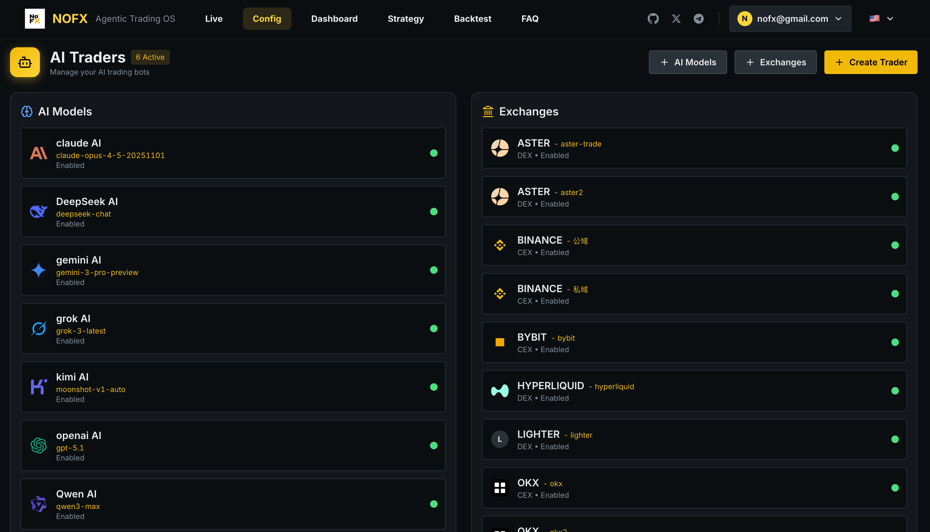 Config - AI Models & Exchanges