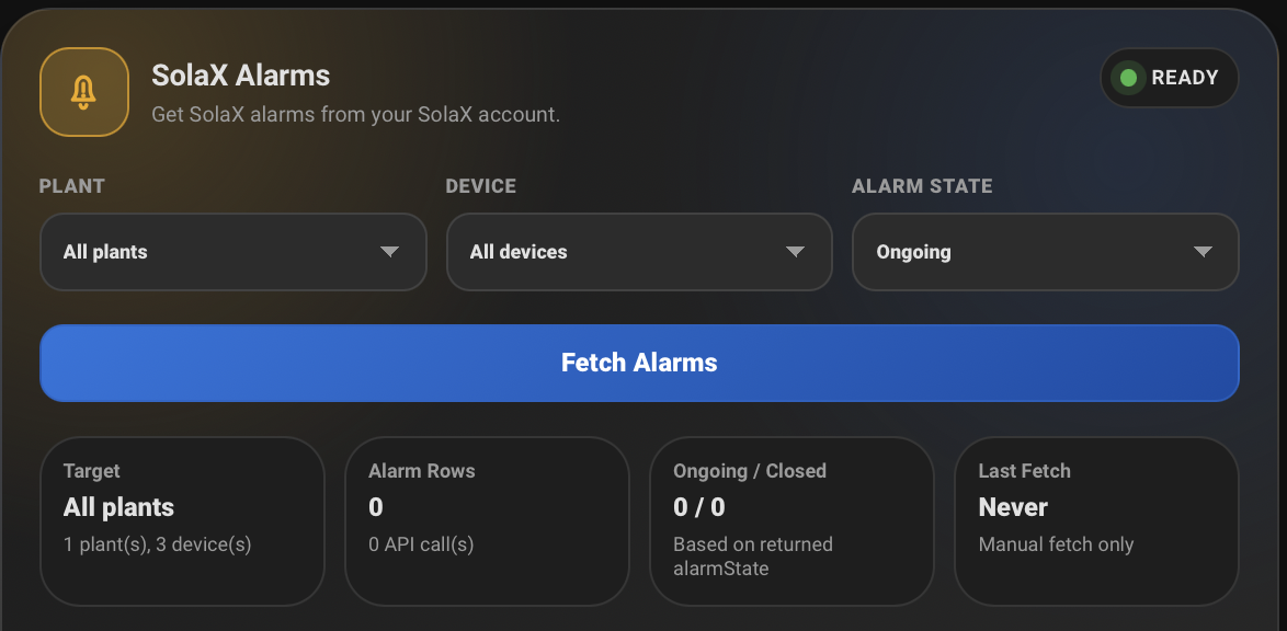 SolaX Alarm Viewer card