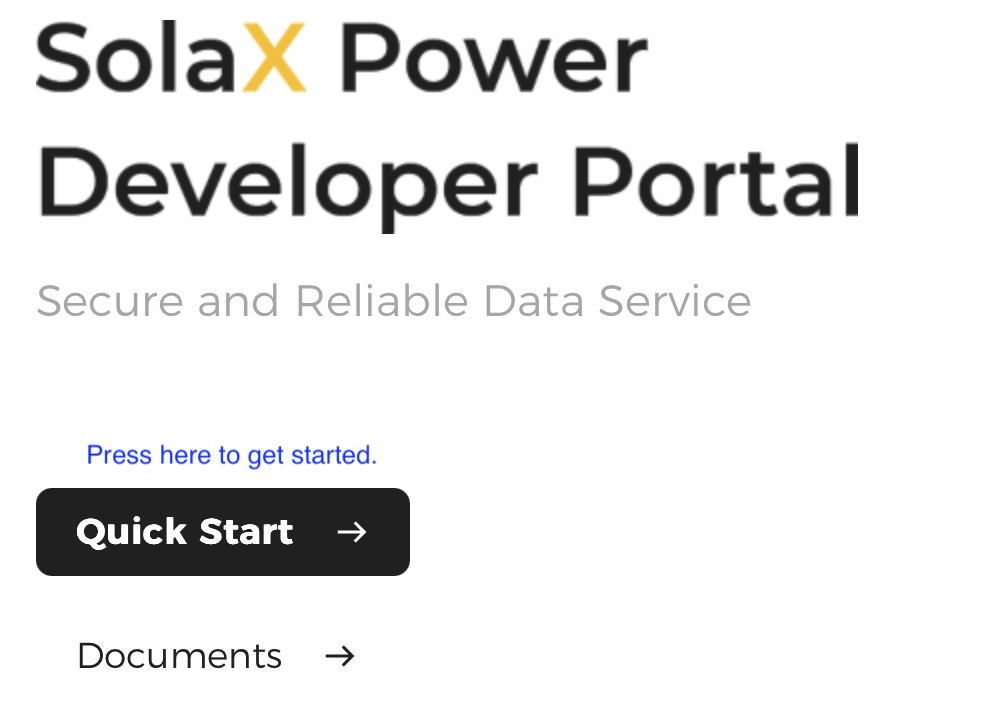SolaX Developer Portal quick start page