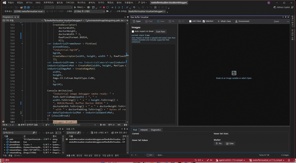 Open an OpenCvSharp Mat from its code DataTip