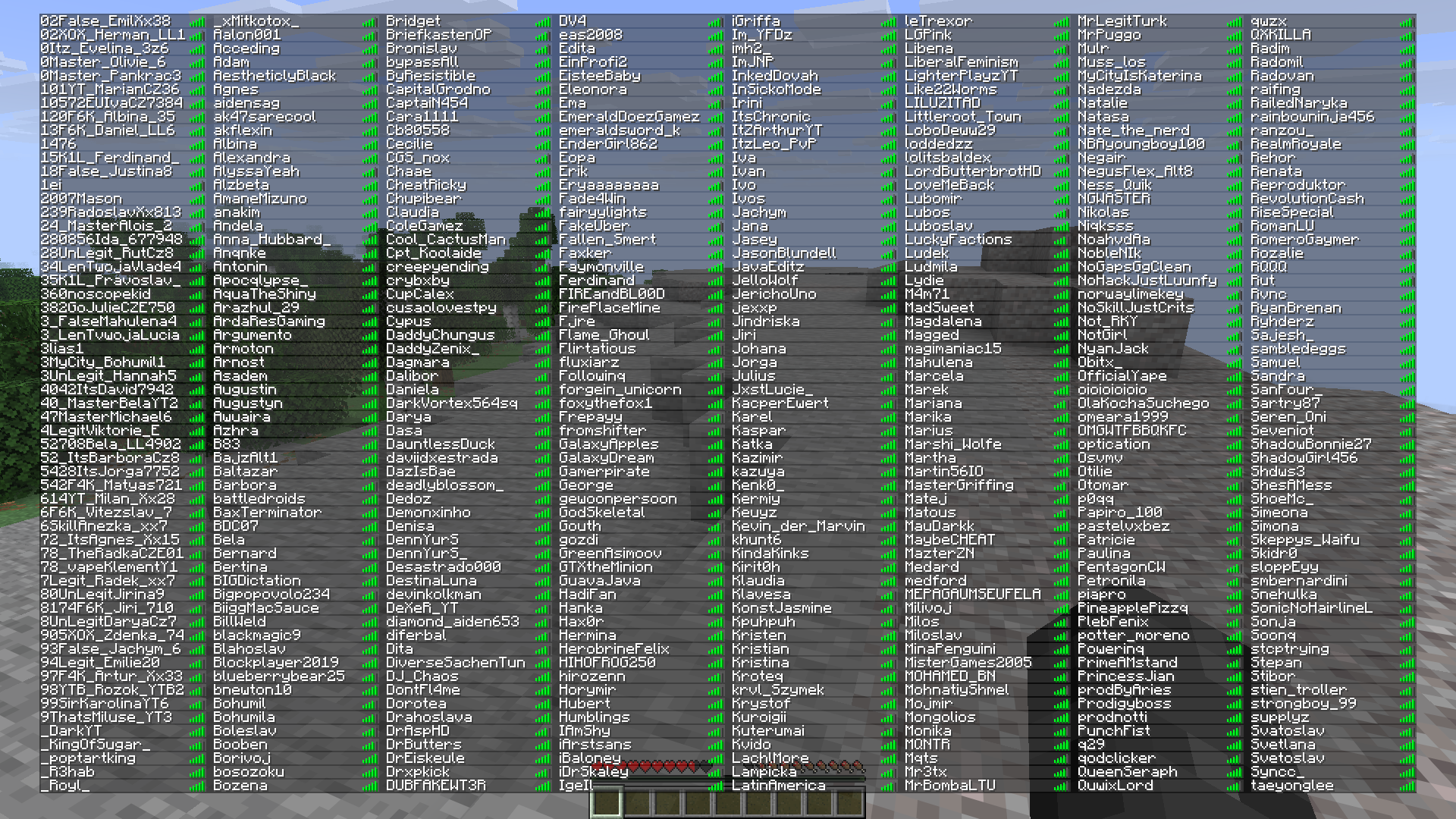 A screenshot showing the player list filling the entire screen