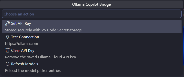 Ollama Copilot Bridge command menu